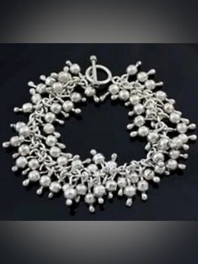 Silpada Vintage Sterling Silver 925 Cha Cha Ball Bangle Bracelet, 8in Long